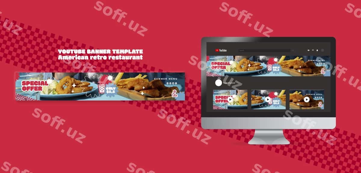 Mazali ovqat YouTube banner shablon | Delicious food youtube banner template 1