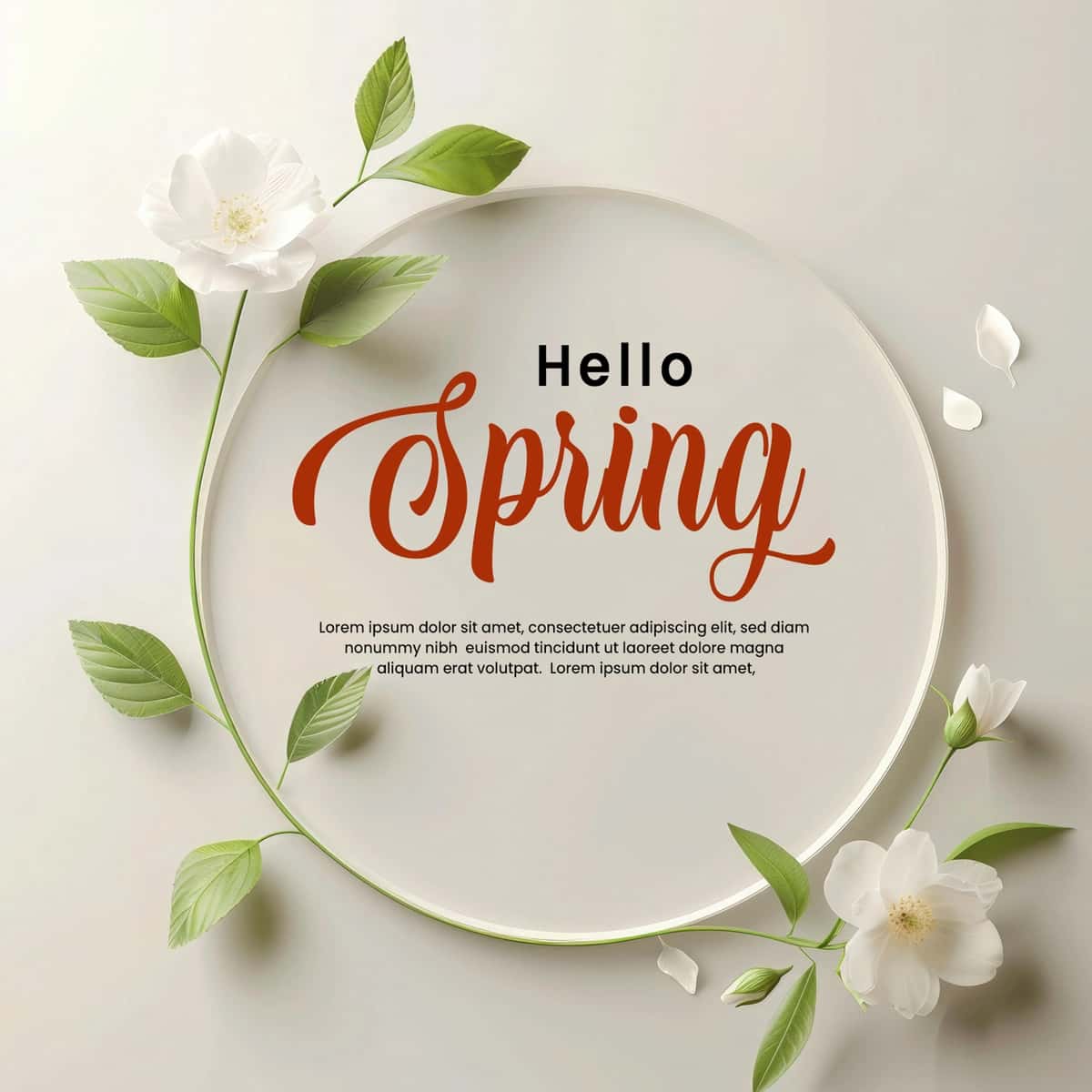 Salom, aylana gulli ramka shablonli bahor yozuvi | Hello spring lettering with circle floral frame template 1