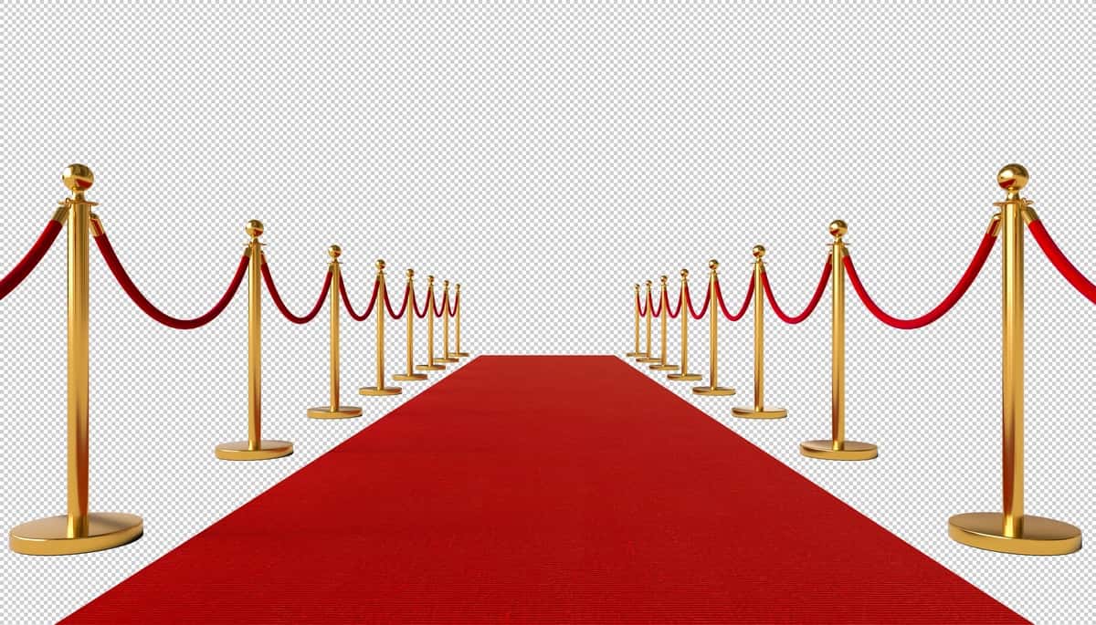 Qizil gilam oltin to'siqlar oq izolyatsiya qilingan | Red carpet gold barriers isolated white 1