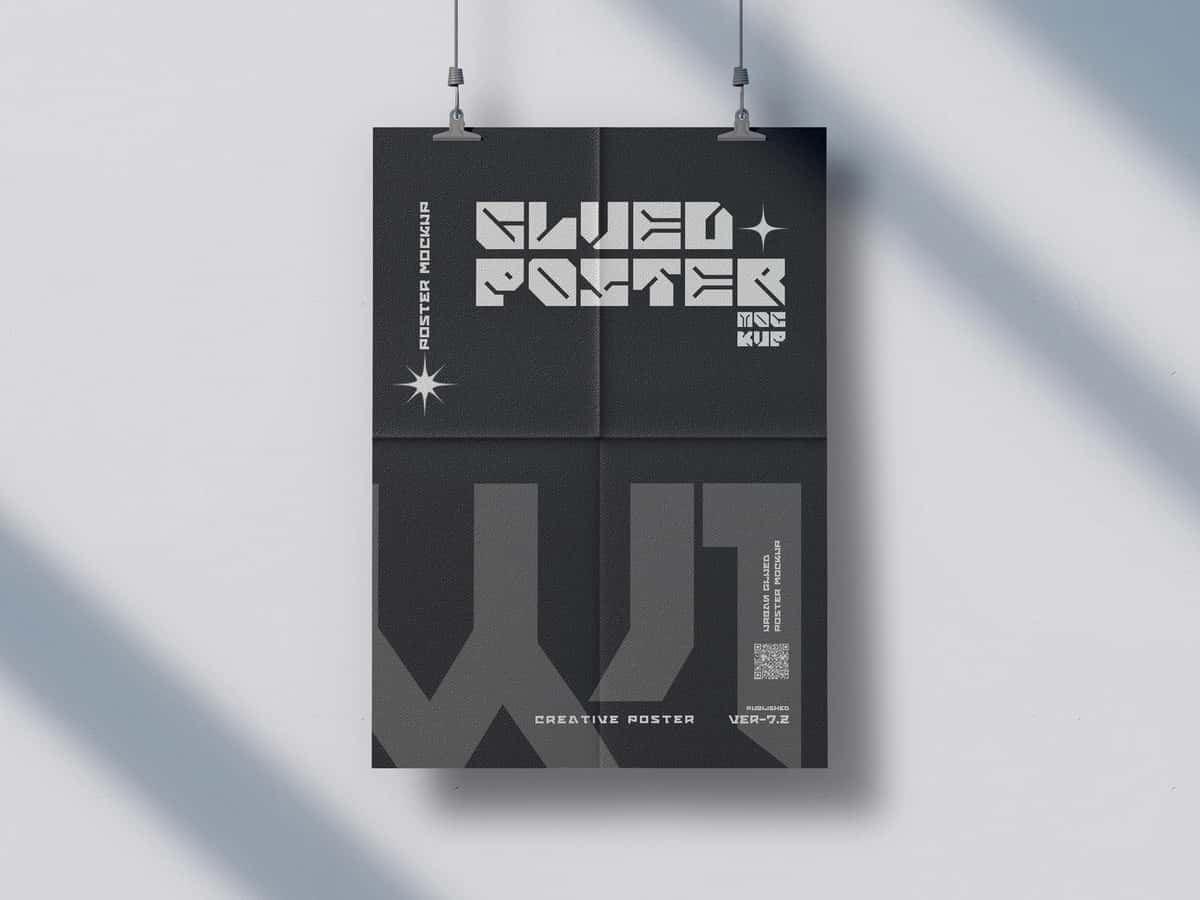 Yaltiroq yopishtirilgan devor maketi | Glossy glued poster wall mockup 1