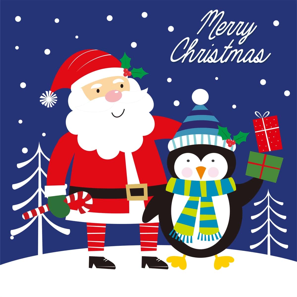 Santa pingvin bilan Rojdestvo kartasi | Christmas card with santa penguin 1