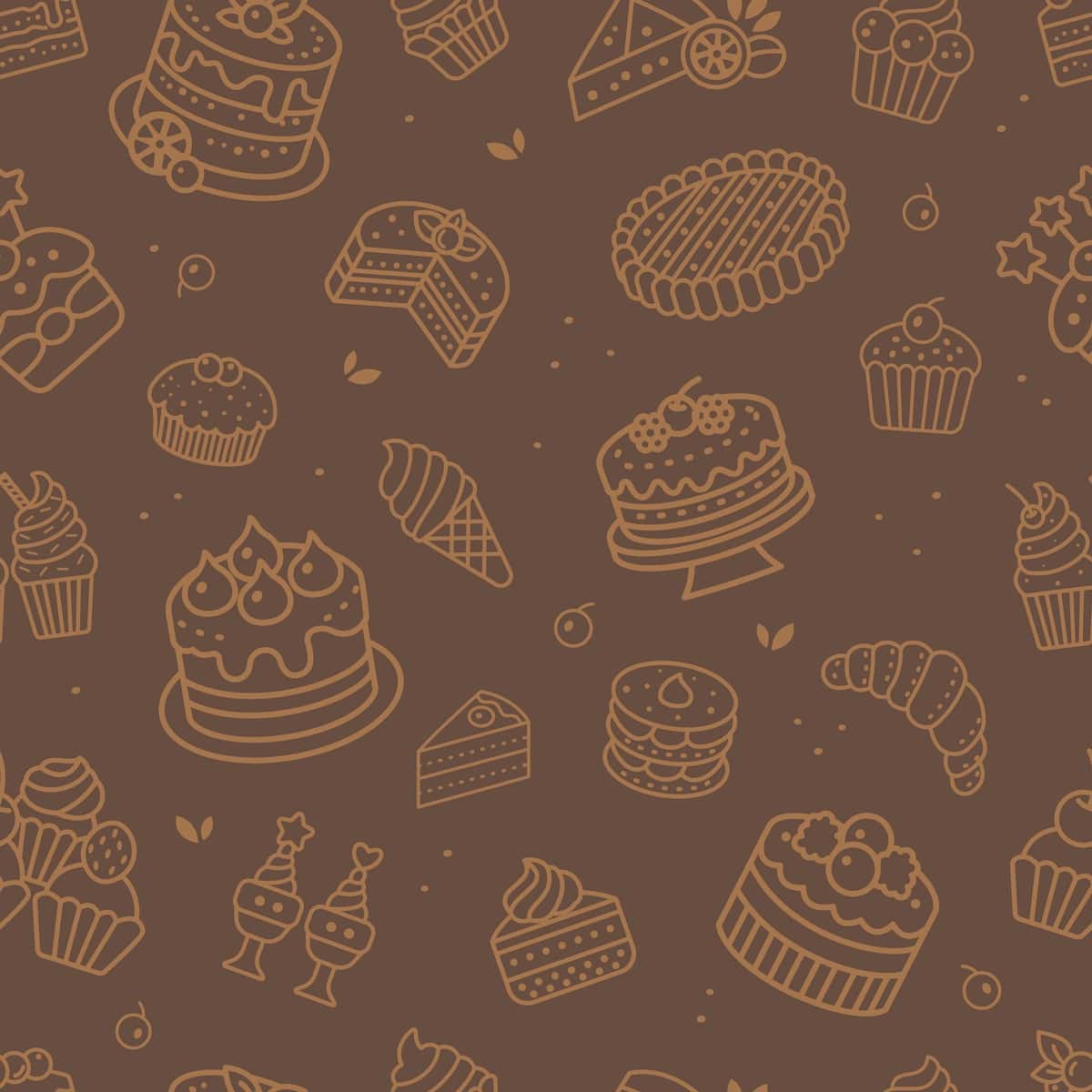 Choksiz naqshli tortlar qandolat mahsulotlari jigarrang fon vektor tasviri | Seamless pattern cakes pastries brown background vector illustration 1