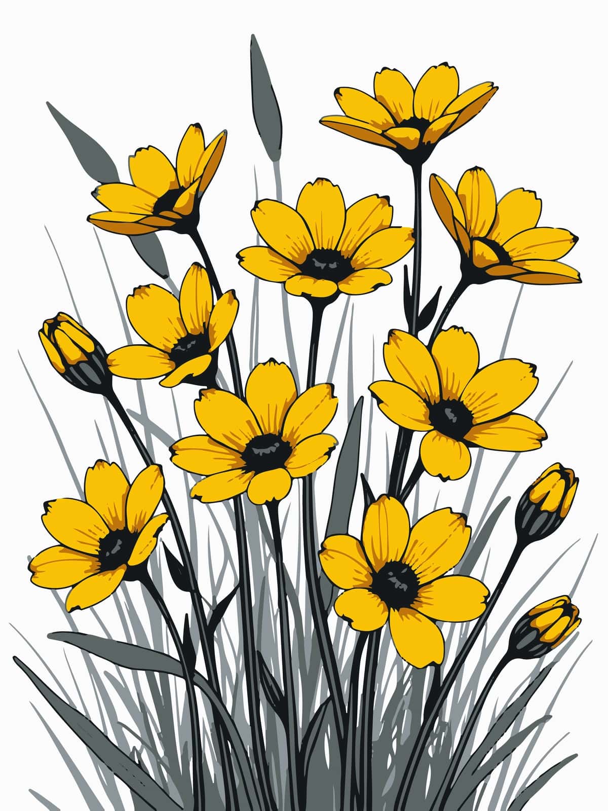 "Gullar" so'zlari bilan sariq gullarni chizish | Drawing yellow flowers with words flowers it 1