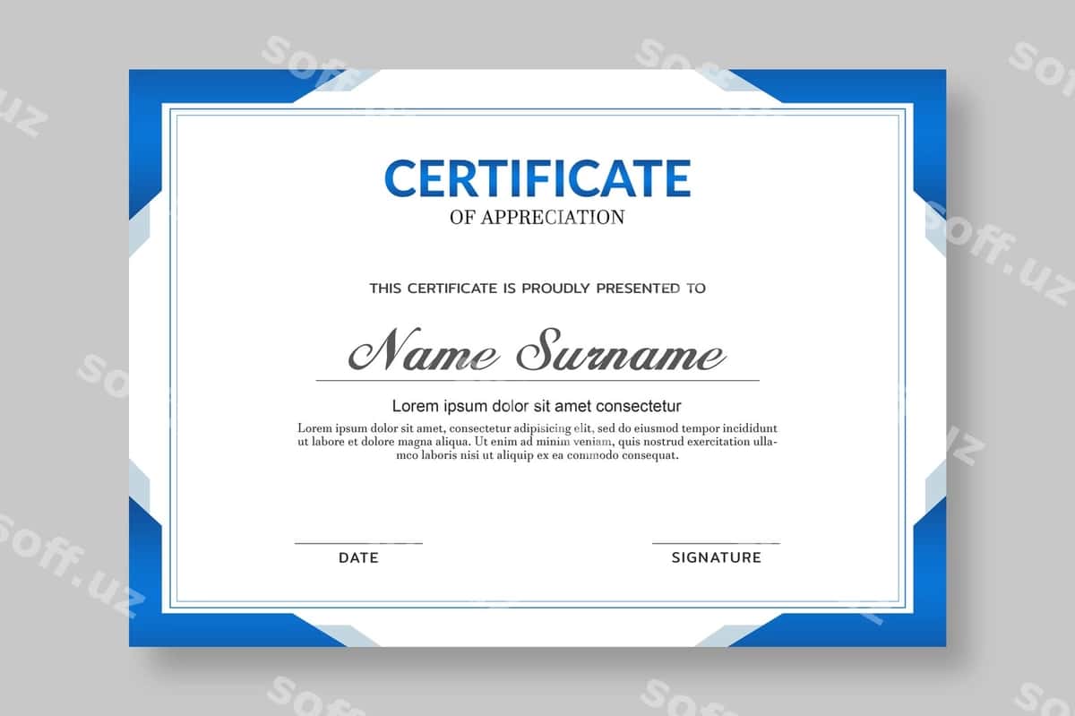 Elegant ko'k sertifikat shabloni | Elegant blue certificate template 1