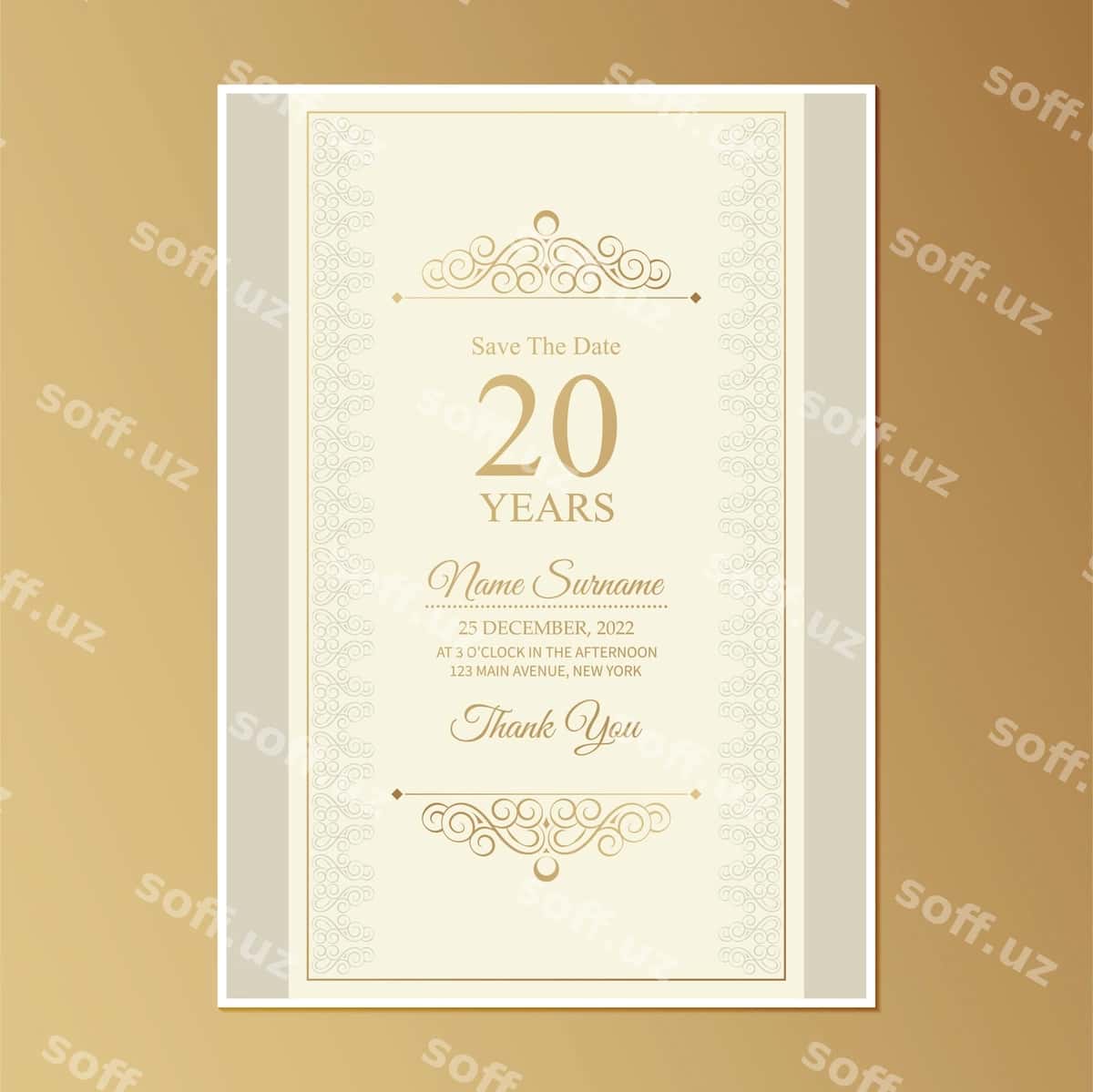 Chiroyli oltin tug'ilgan kun taklifnoma shabloni | Elegant gold birthday invitation template 1