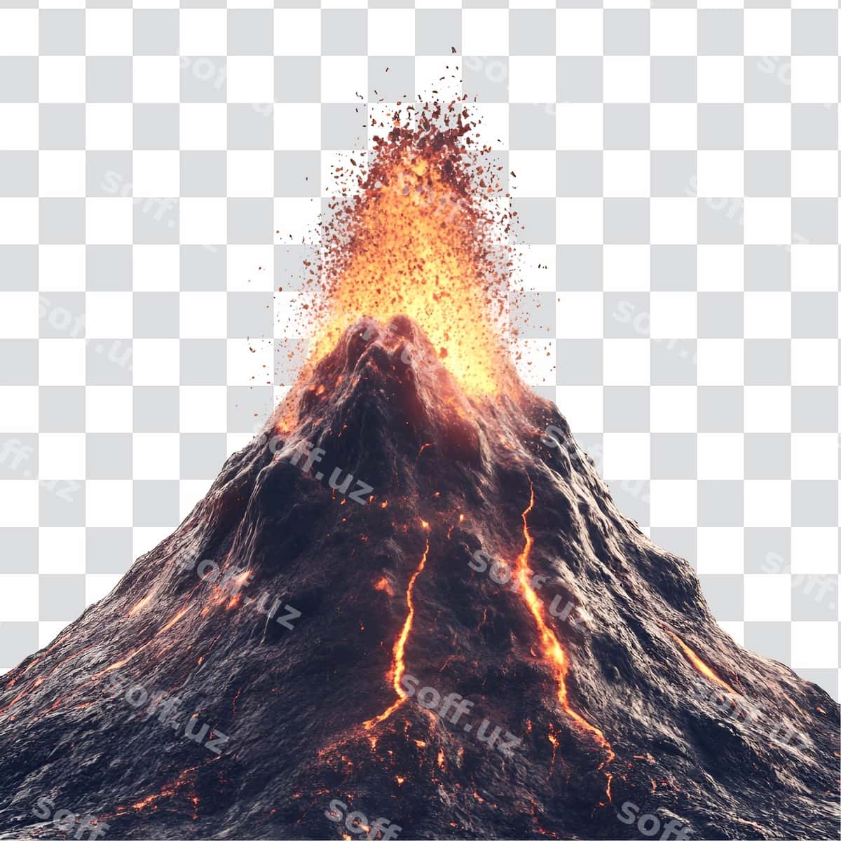 Chiqarayotgan vulkan va ajraltirilgan lava | Erupting volcano with lava isolated 1