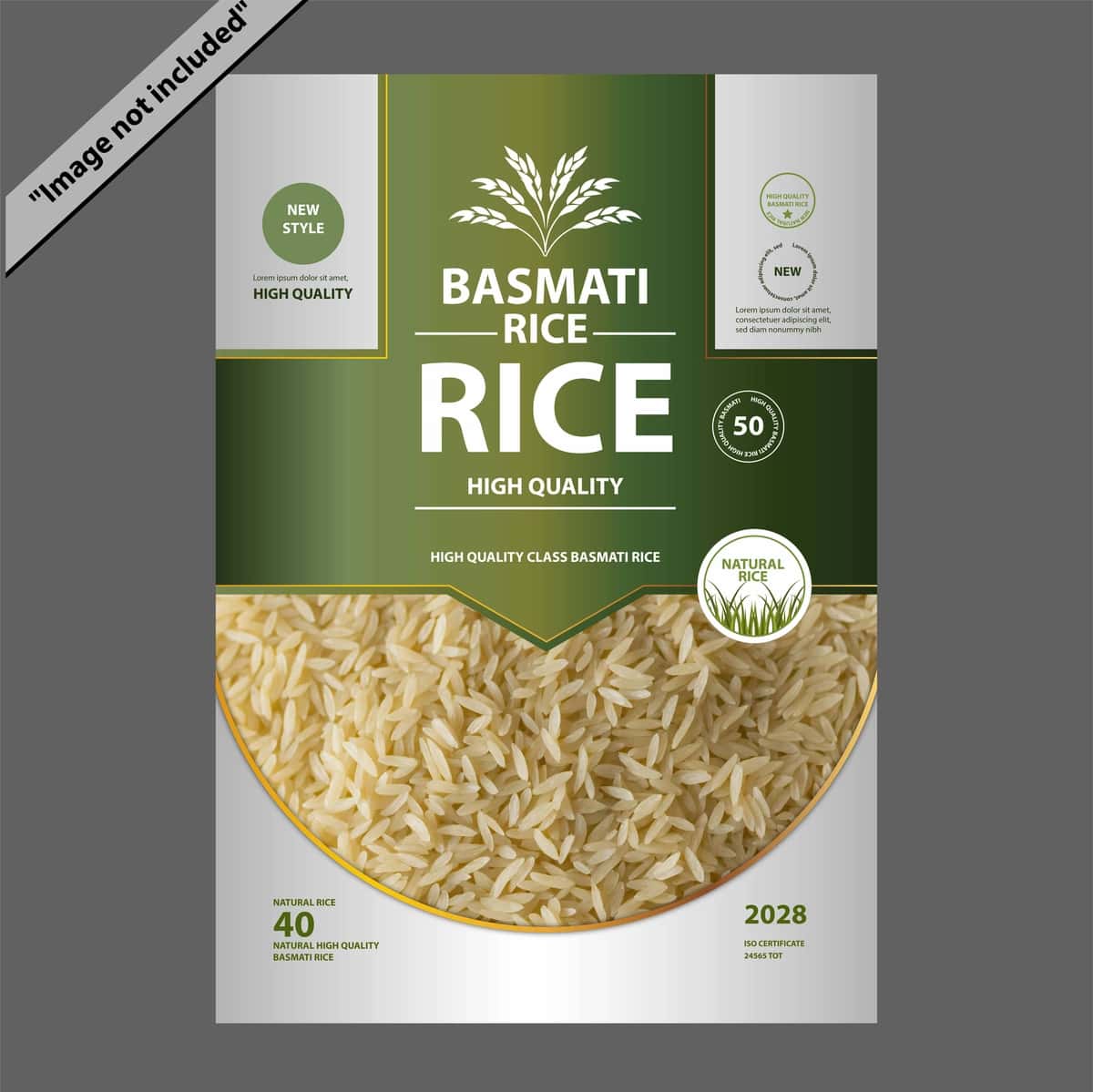 Oq yashil guruch yorlig'i shablonining dizayn vektori | White green rice label layout template design vector 1