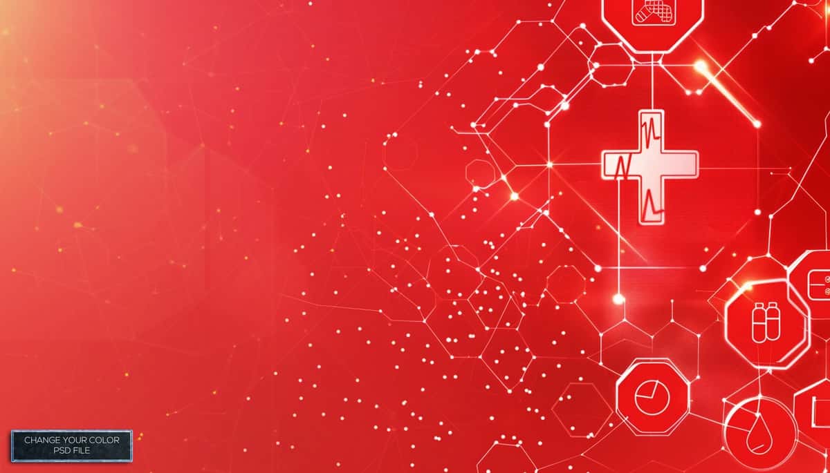 Mavhum vektor tasviri tibbiy tarmoq qizil fon bilan | Abstract vector illustration medical network red background with 1