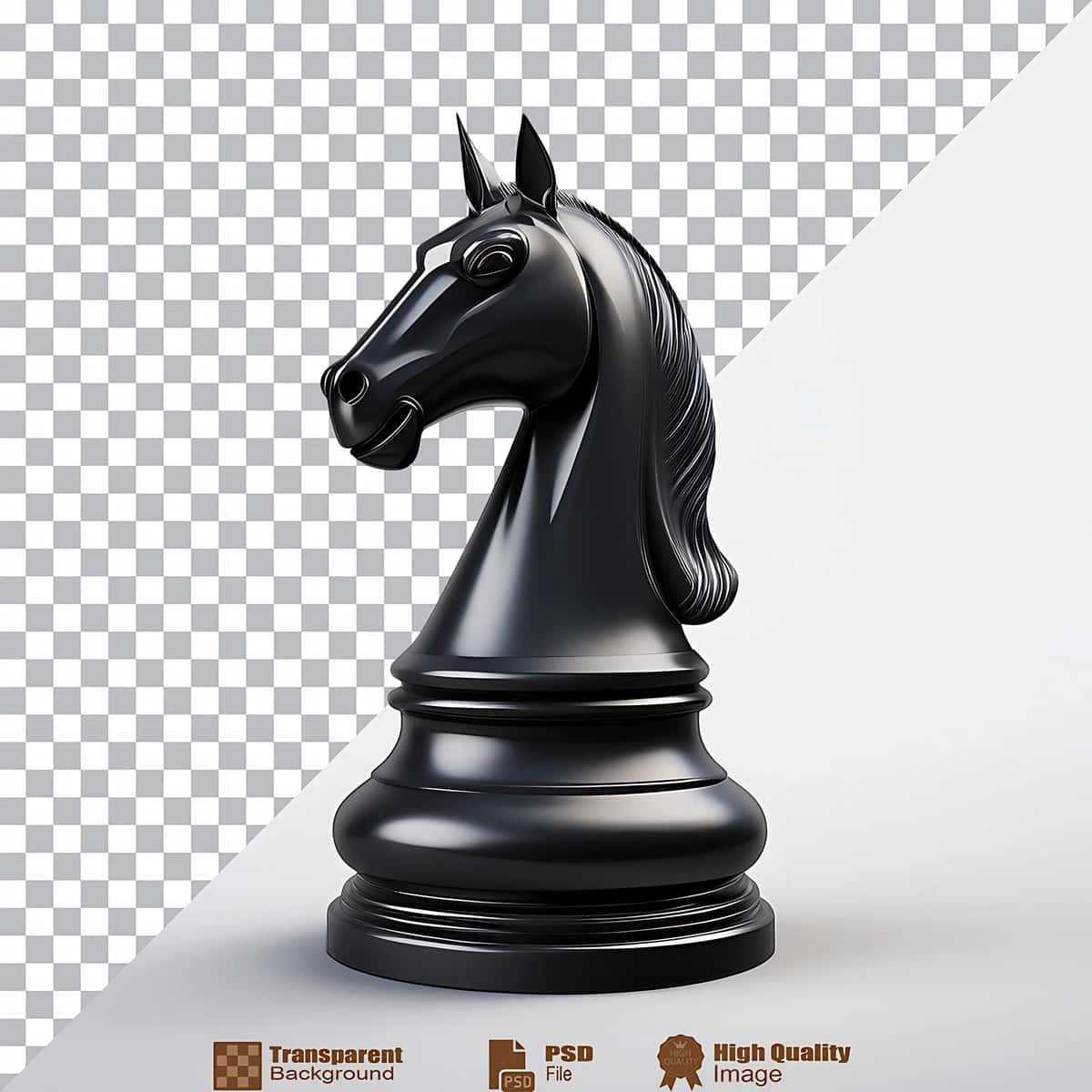 Ot boshi dizayni qora rangda ajratilgan oqlangan shaxmat parchasi | Elegant chess piece with horse head design black color isolated 1