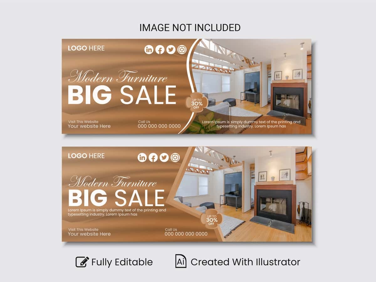 Mebel Facebook qopqog'i veb-banner shablonlari | Furniture facebook cover web banner template 1