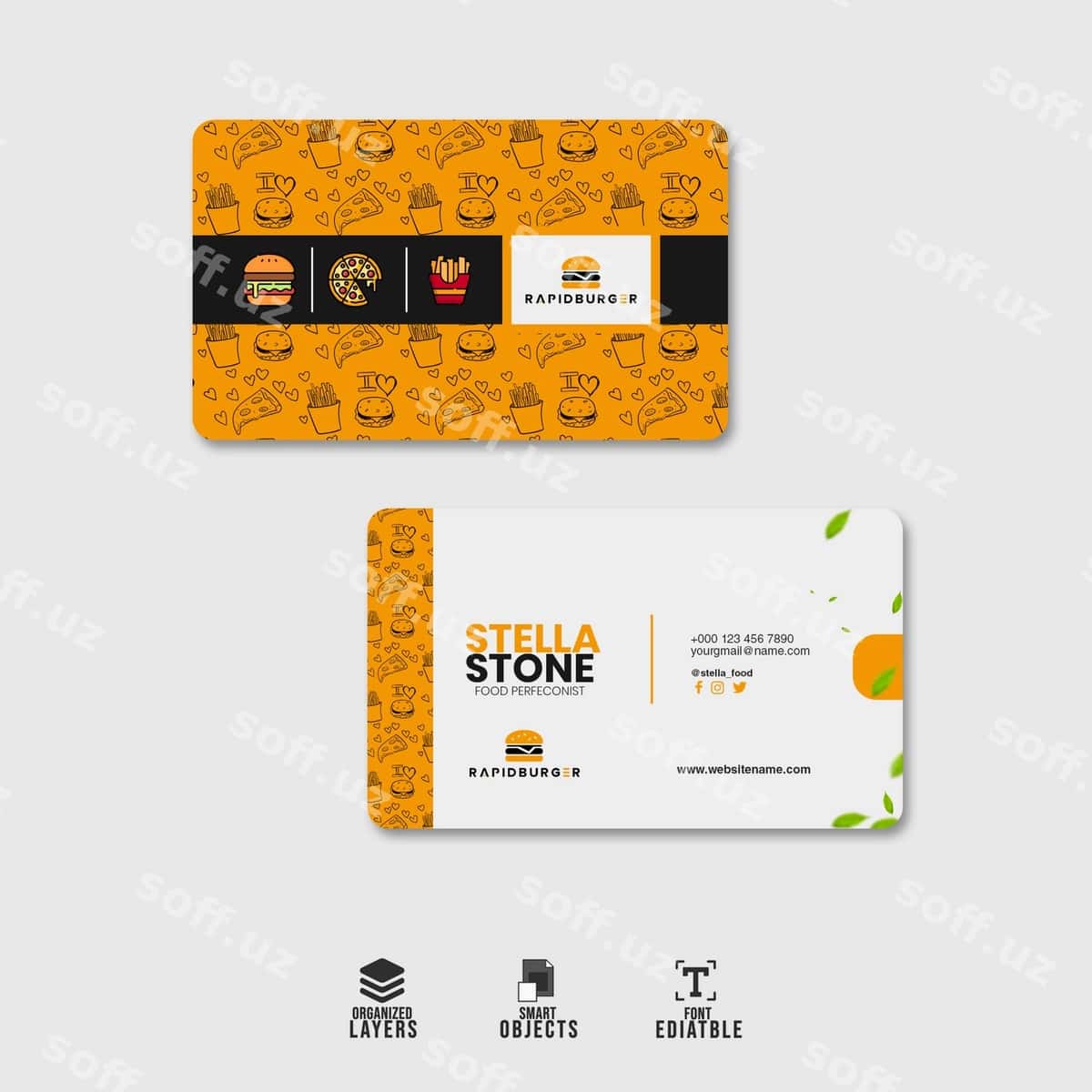 Tez ovqat biznes kartochkasi shabloni | Fast food business card template 1