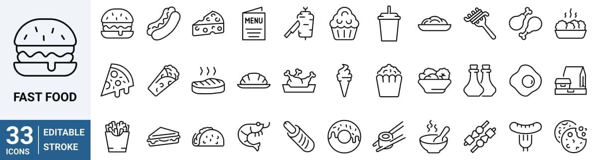 Tez ovqatlanish piktogrammalari | Fast food icons 1