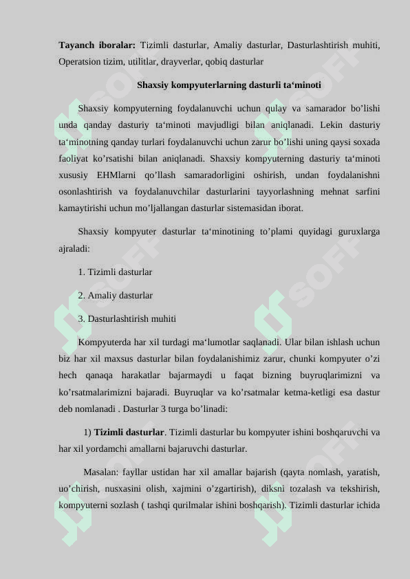 Kompyuterning dasturiy ta‘minoti va ularning turlari 2