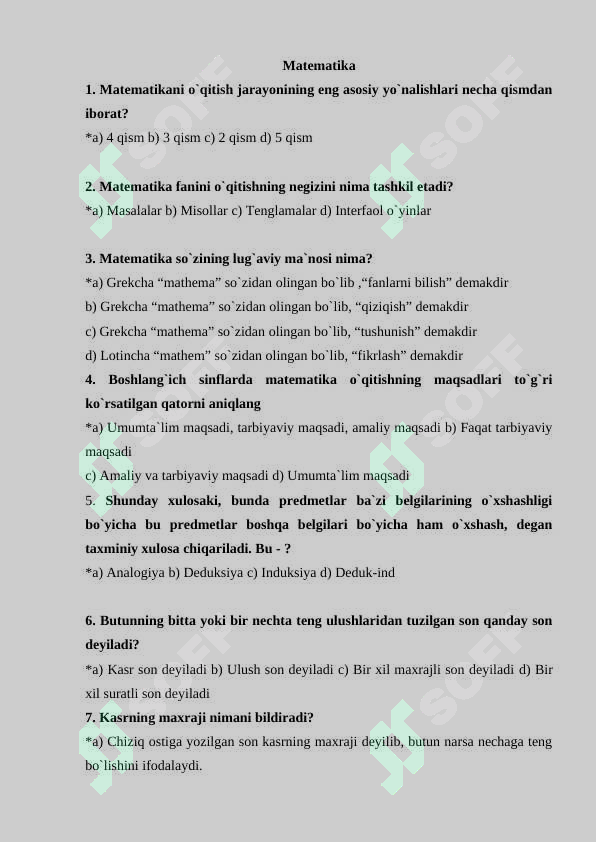 Matematika fanidan testlar (40 ta) 2