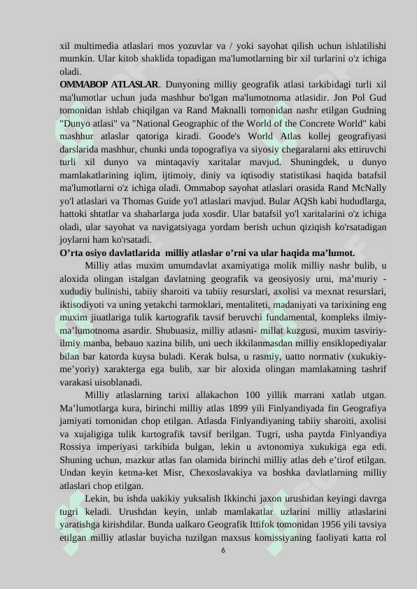 2010-yili chop etilgan Oʻzbekiston respublikasi tuproq qoplamlari atlasini oʻrganish va tahlil qilish” 6