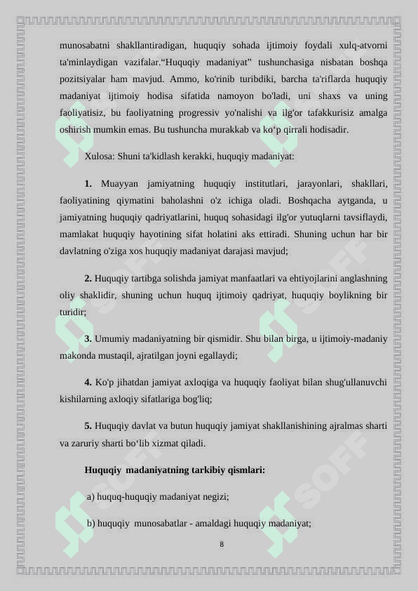 Huquqiy madaniyat - umumiy madaniyatning tarkibiy qismlari 8