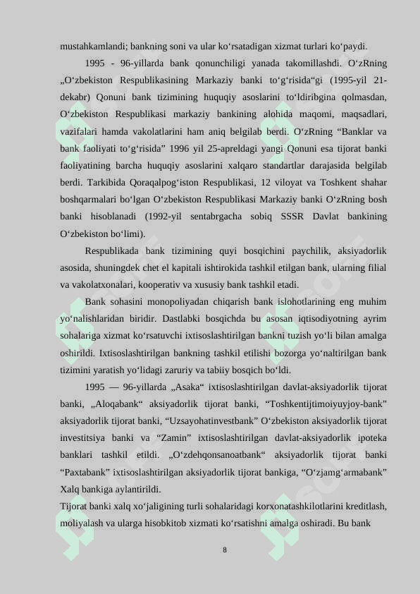 O'zbekiston respublikasi bank tizimi va boshqa kredit muassasalari 8