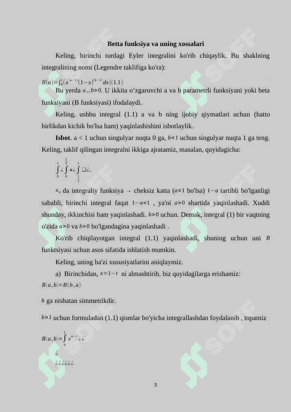 Betta funksiya va uning xossalari. 5