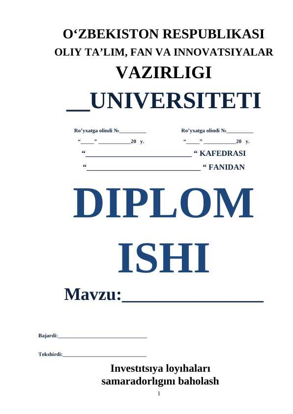 Investitsiya loyihalari samaradorligıni baholash
