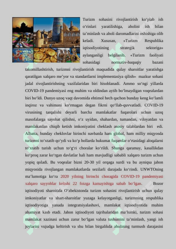 O‘zbekistonda turizmni rivojlantirish va uning istiqbollari 2