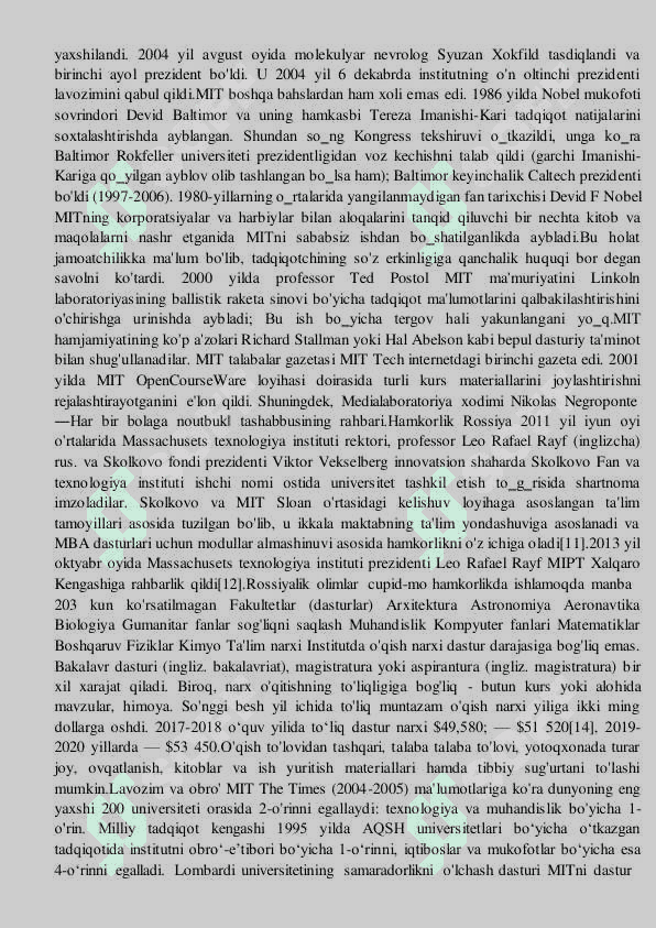 MIT kirish va rivojlanish taqvimi 4
