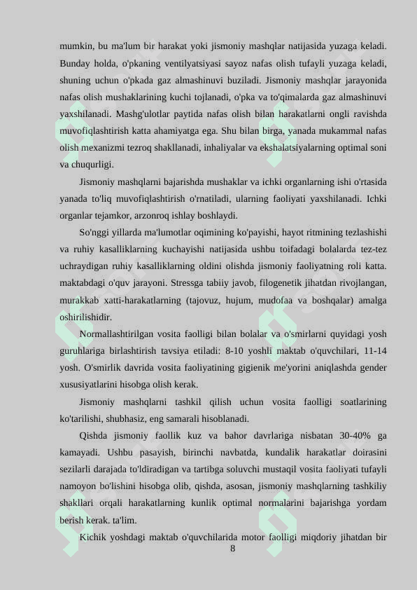 Sog'ligi zaif o'quvchilar bilan tashkil etiladigan jismoniy tarbiyaning ahamiyati 8