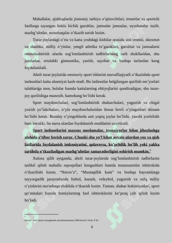UZLUKSIZ TA’LIM TIZIMIDA OMMAVIY SPORT HARAKATINING TASHKILIY VA BOSHQARUV ASOSLARI. 8