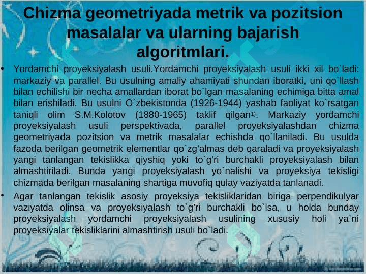 JIPSLASHTIRISH USTMA-UST QO'YISH USULIDA POZITSION VA METRIK MASALALAR YECHISH 6