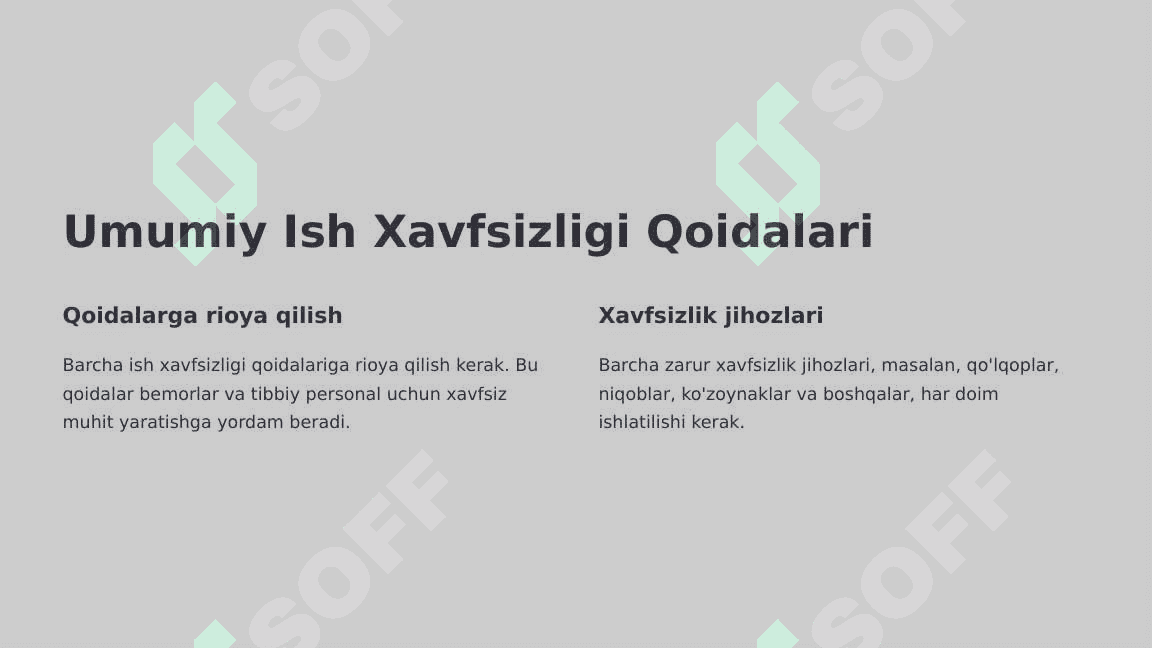 Stomatologiyada ish xavfsizligi. Statsionar bo‘limlarda ish xavfsizligi 3