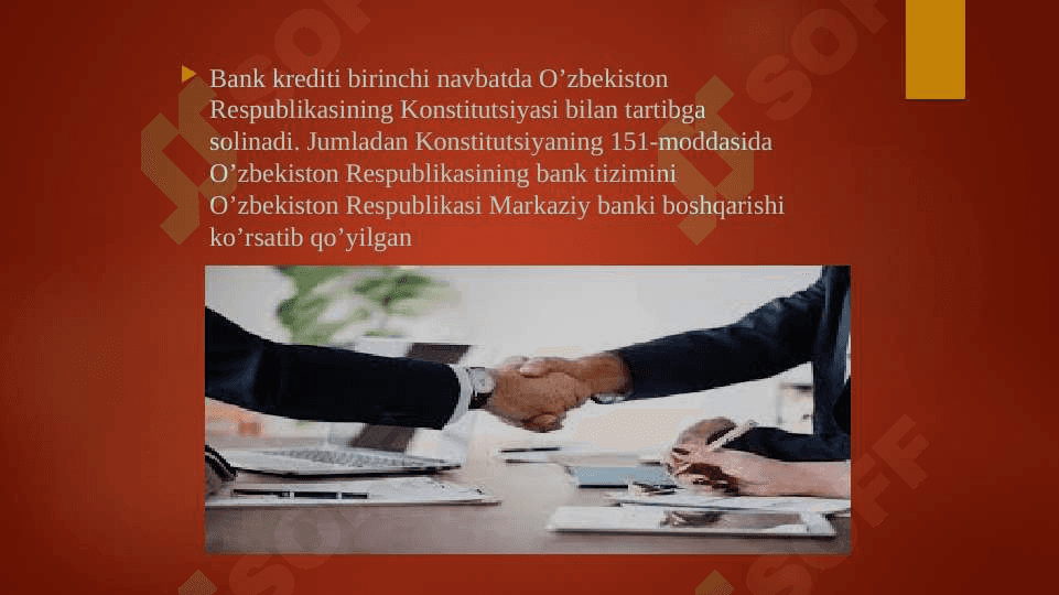 Bank sohasini huquqiy tartibga solish 5