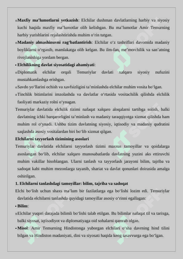 Temuriylar davlatida elchilarni tayyorlash. 3