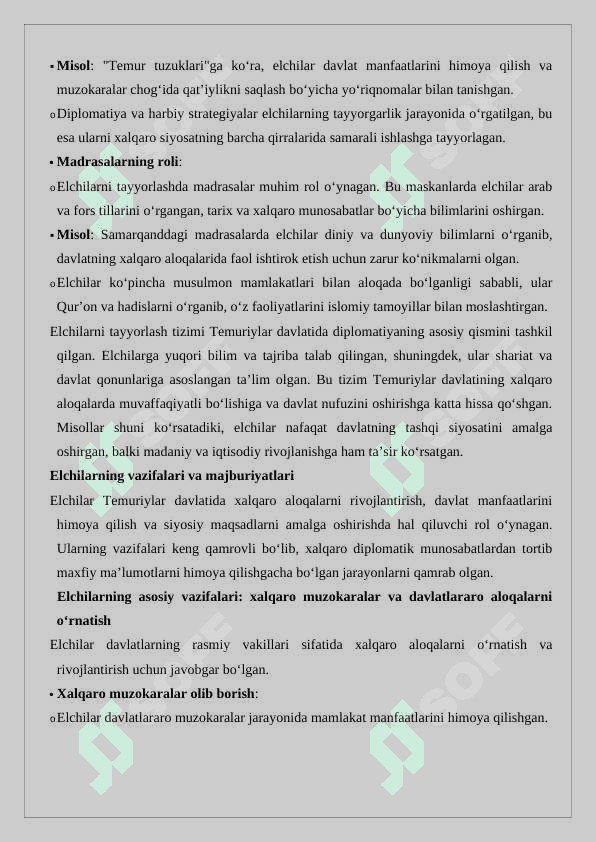 Temuriylar davlatida elchilarni tayyorlash. 5