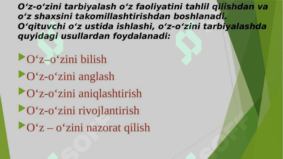SHAXSLARNING O'ZINI O'ZITARBIYALASHI MUAMMOSI YUZASIDAN TASAVVURLARI SHAKLLASNTIRISH 6