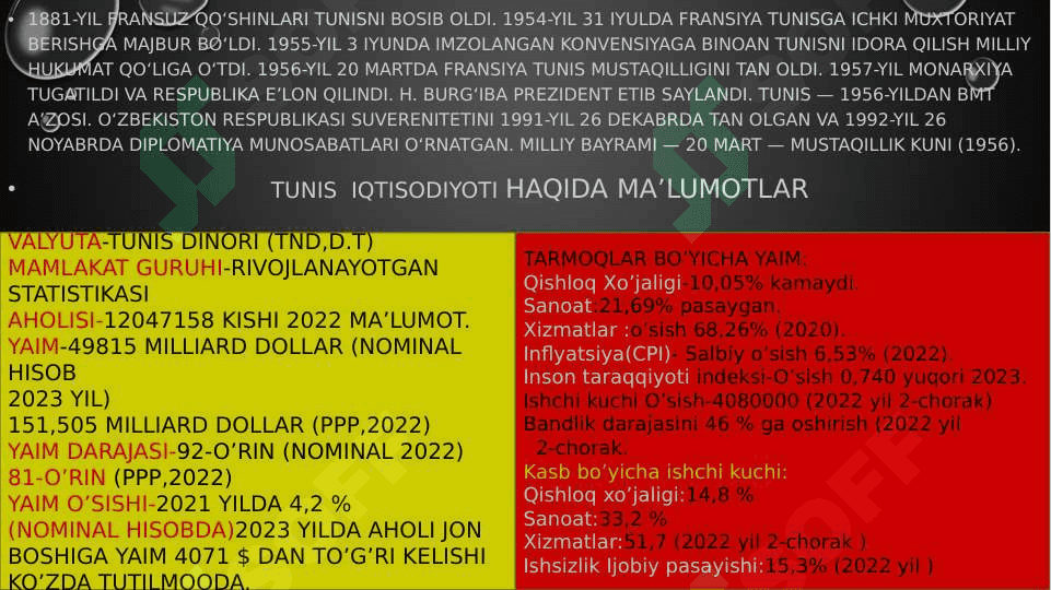 TUNIS mamlakati bojxona siyosati tahlili. 6