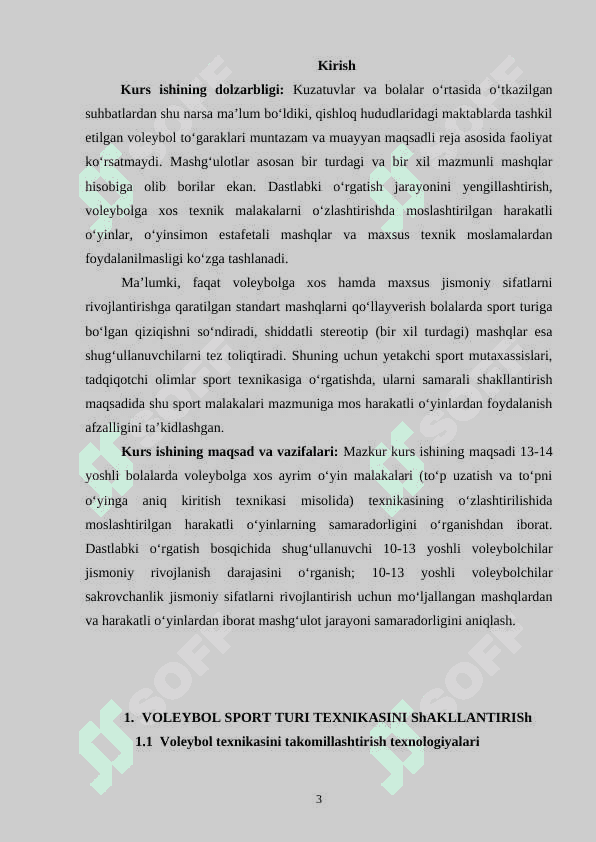 Voleybol o‘yini texnikasi va taktikasini o‘rgatishni takomillashtirish hamda mahoratini oshirish 3