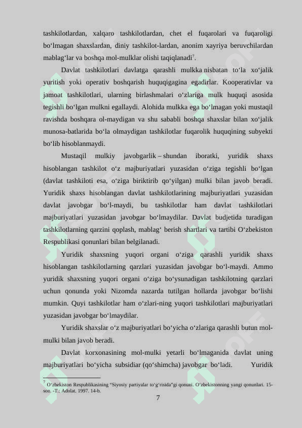 YURIDIK  SHAXSNING HUQUQ LAYOQATI VA MUOMLA LAYOQATI 7