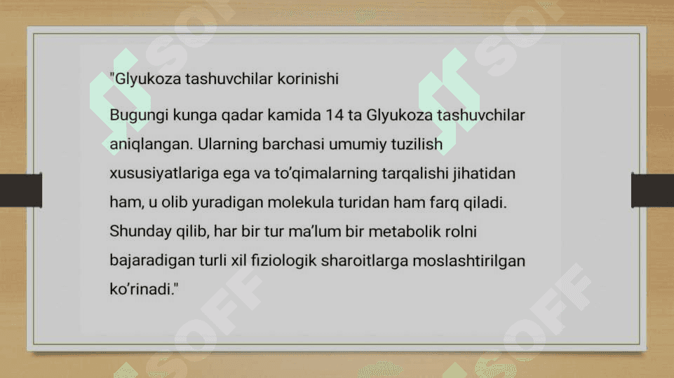 Glukoza tashuvchilarning tuzilishi spesifikligi klinik ahamiyati 6