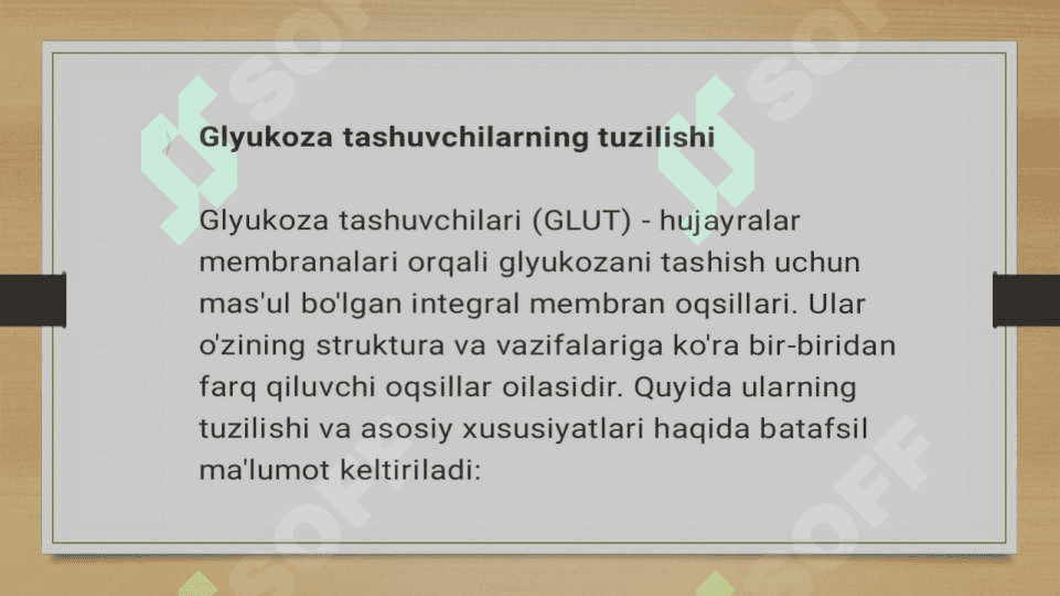 Glukoza tashuvchilarning tuzilishi spesifikligi klinik ahamiyati 8