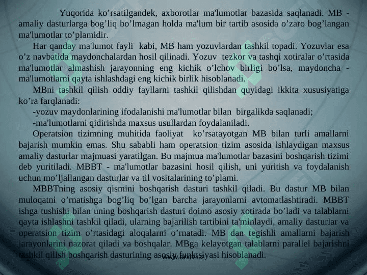 Ma'lumotlar bazalari bilan ishlash texnologiyalari 8