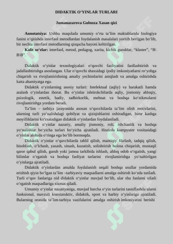 DIDAKTIK O‘YINLAR TURLARI 2