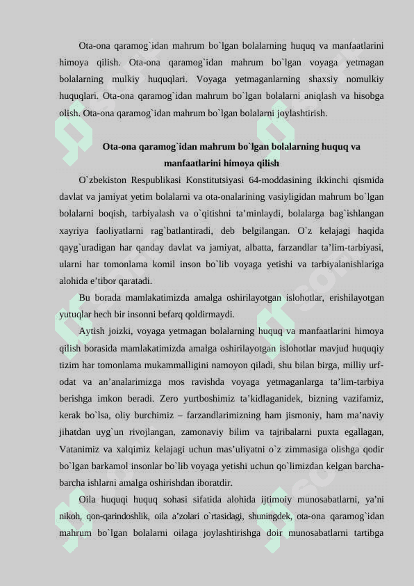 Ota-ona qaramog`idan mahrum bo`lgan bolalarni aniqlash va joylashtirish 2