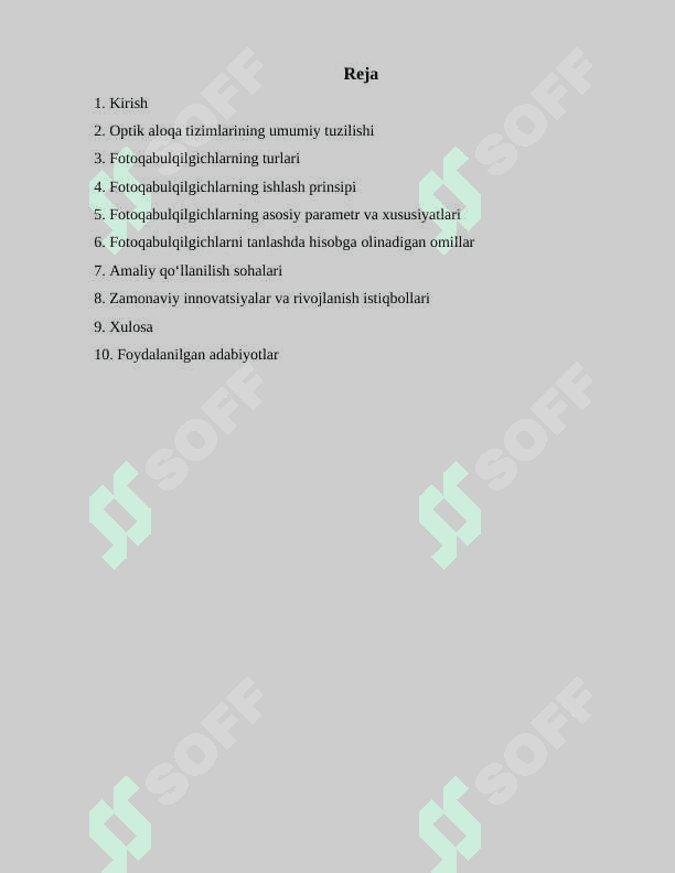 Optik aloqa tizimlarida qo'llaniladigan fotoqabulqilgichlar 2