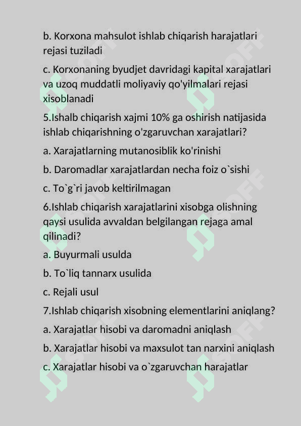 Boshqaruv hisobi test 2