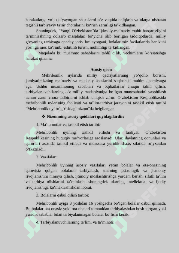 Mehribonlik uylarida milliy qadriyatlarimiz yoʻqolib borishi - maqola 2