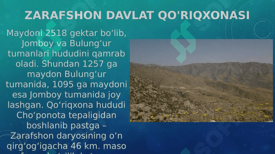 O’zbekistonning muhofaza etiladigan tabiiy hududlari. Urbanizatsiya va atrof muhit muammolari 5