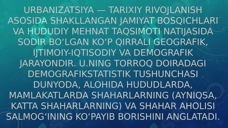 O’zbekistonning muhofaza etiladigan tabiiy hududlari. Urbanizatsiya va atrof muhit muammolari 7