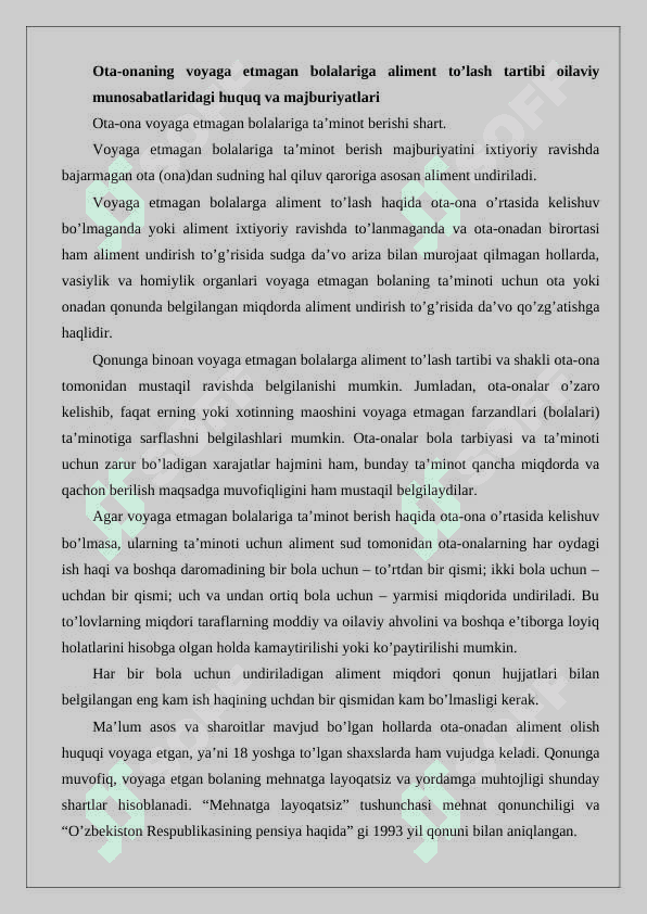 Ota-ona hamda bolalarning aliment majburiyatlari 2