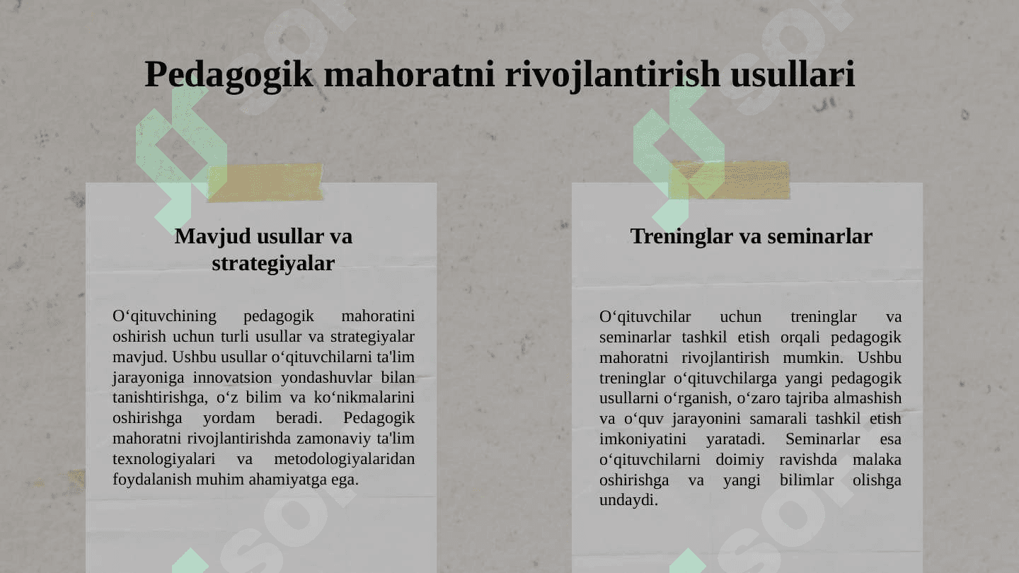 O‘qituvchining pedagogik mahorati. O‘zbekiston Respublikasi Prezidenti Sh.M.Mirziyoyev asarlarida ta'lim-tarbiya masalalari 7
