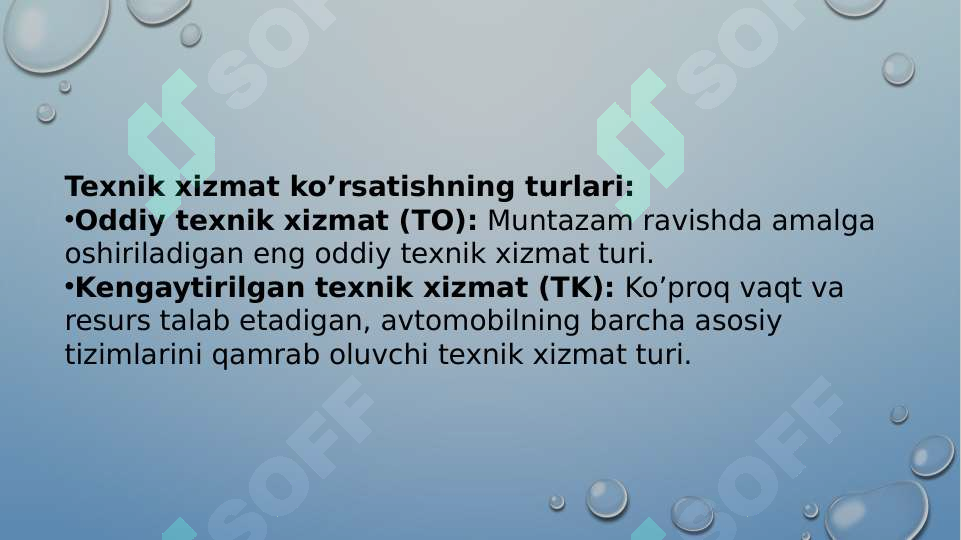 Avtomobillarga texnik xizmat koʻrsatish va ta'mirlash tizimi 4