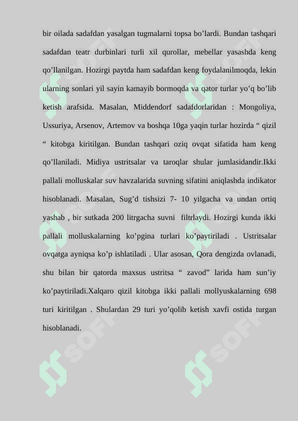 Noyob va kamyob ikki pallali mollyuskalar populatsiyalariga antropogen omil ta’siri 6